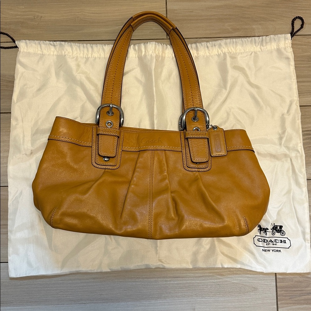 Coach Soho Pleated Buckle Leather Camel shoulder bag